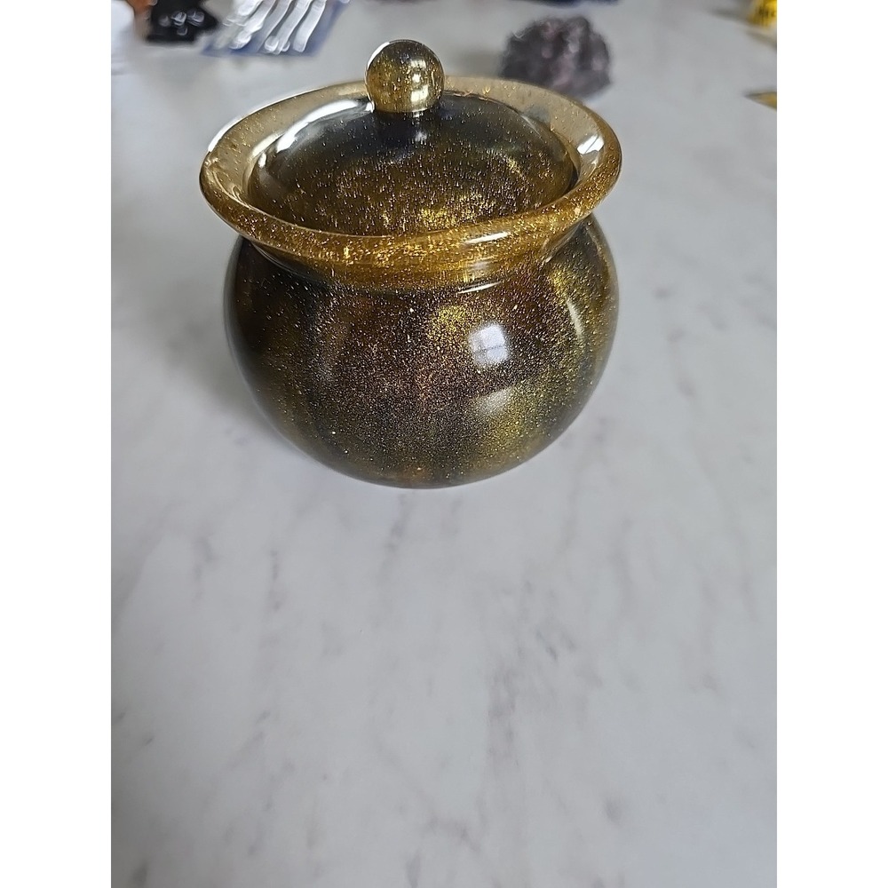 Handmade Small Resin Pot With Lid Blue Gold DecorationGift . 607 - Picture 3 of 8